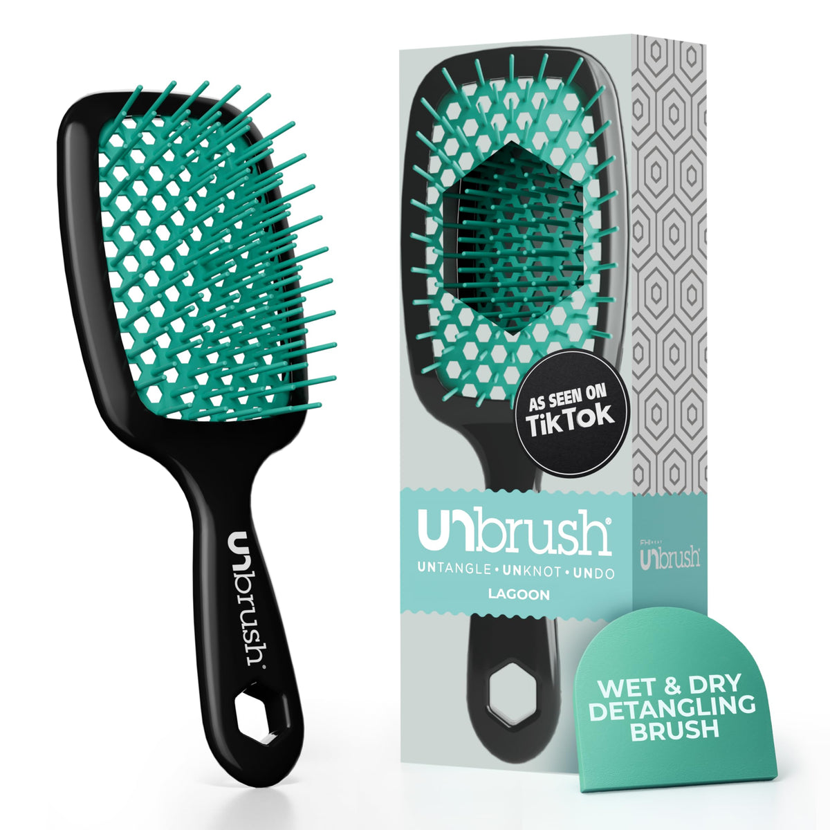FHI Heat UNbrush Detangling Brush front view in Lagoon colour