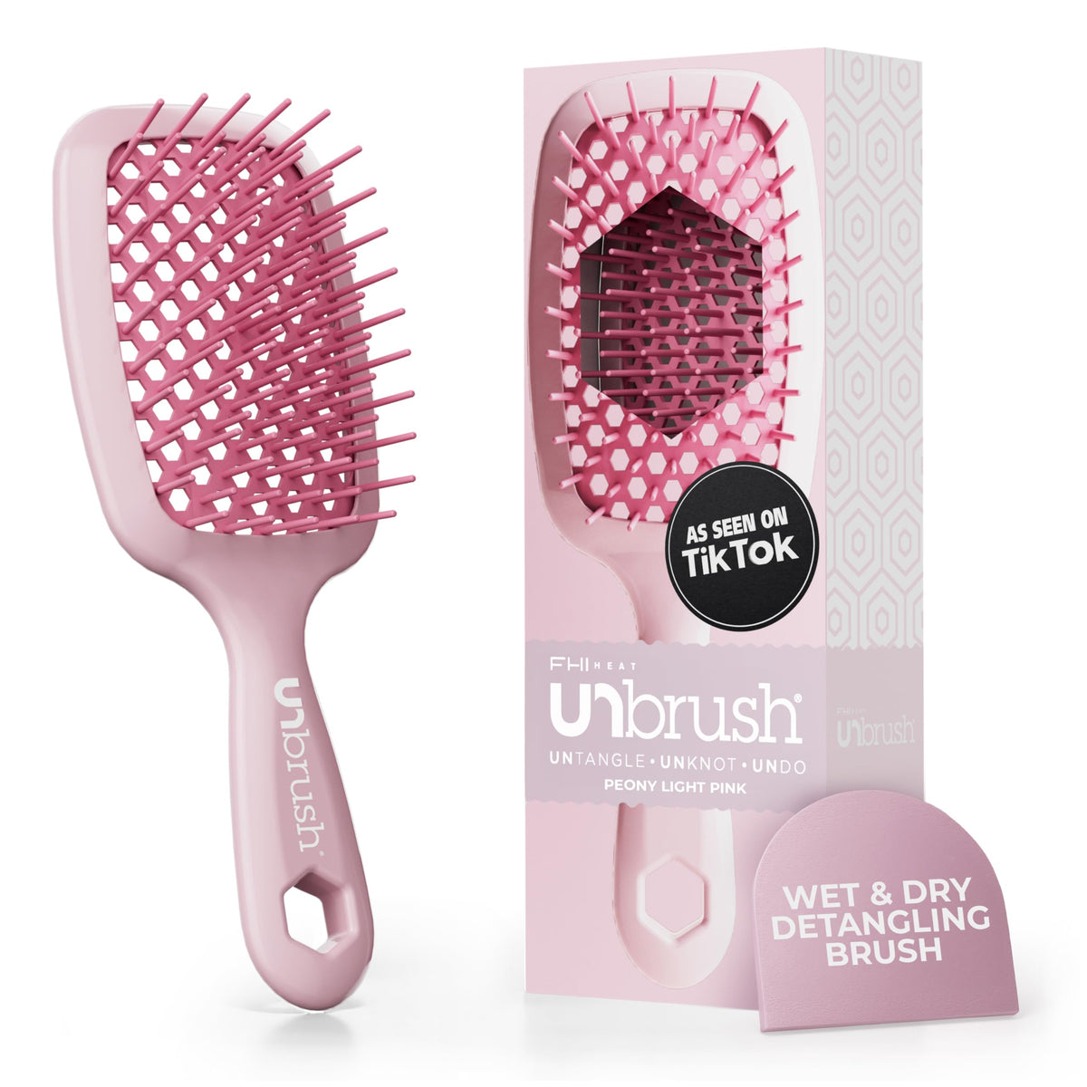 FHI Heat UNbrush Detangling Brush front view in Peony Pink