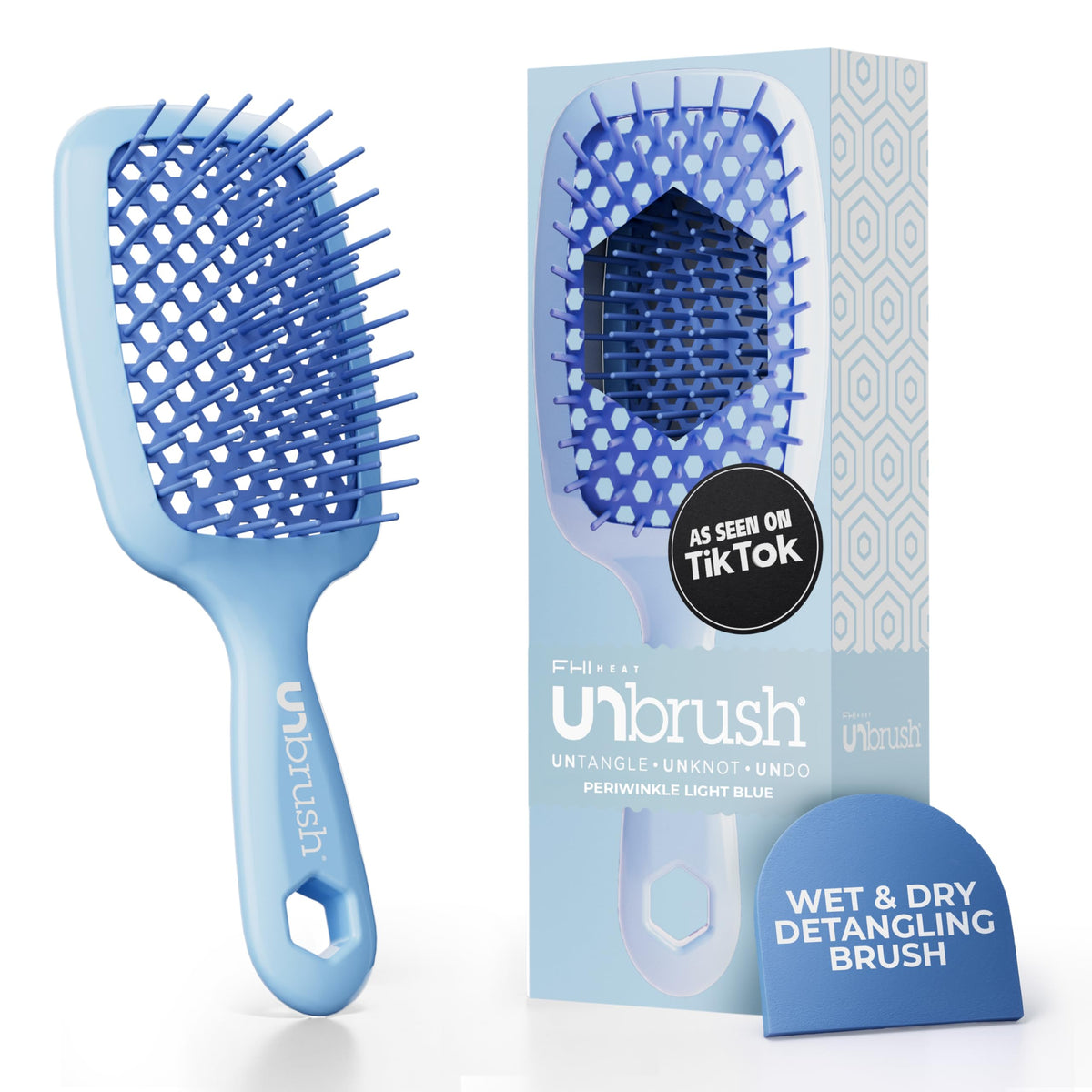FHI Heat UNbrush Detangling Brush front view in periwinkle blue