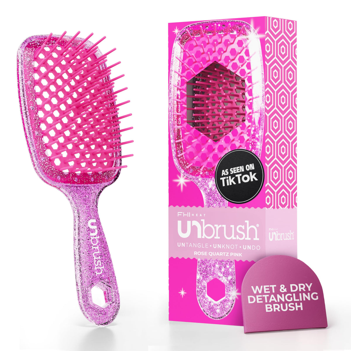 FHI Heat UNbrush Detangling Brush front view in rose quartz pink