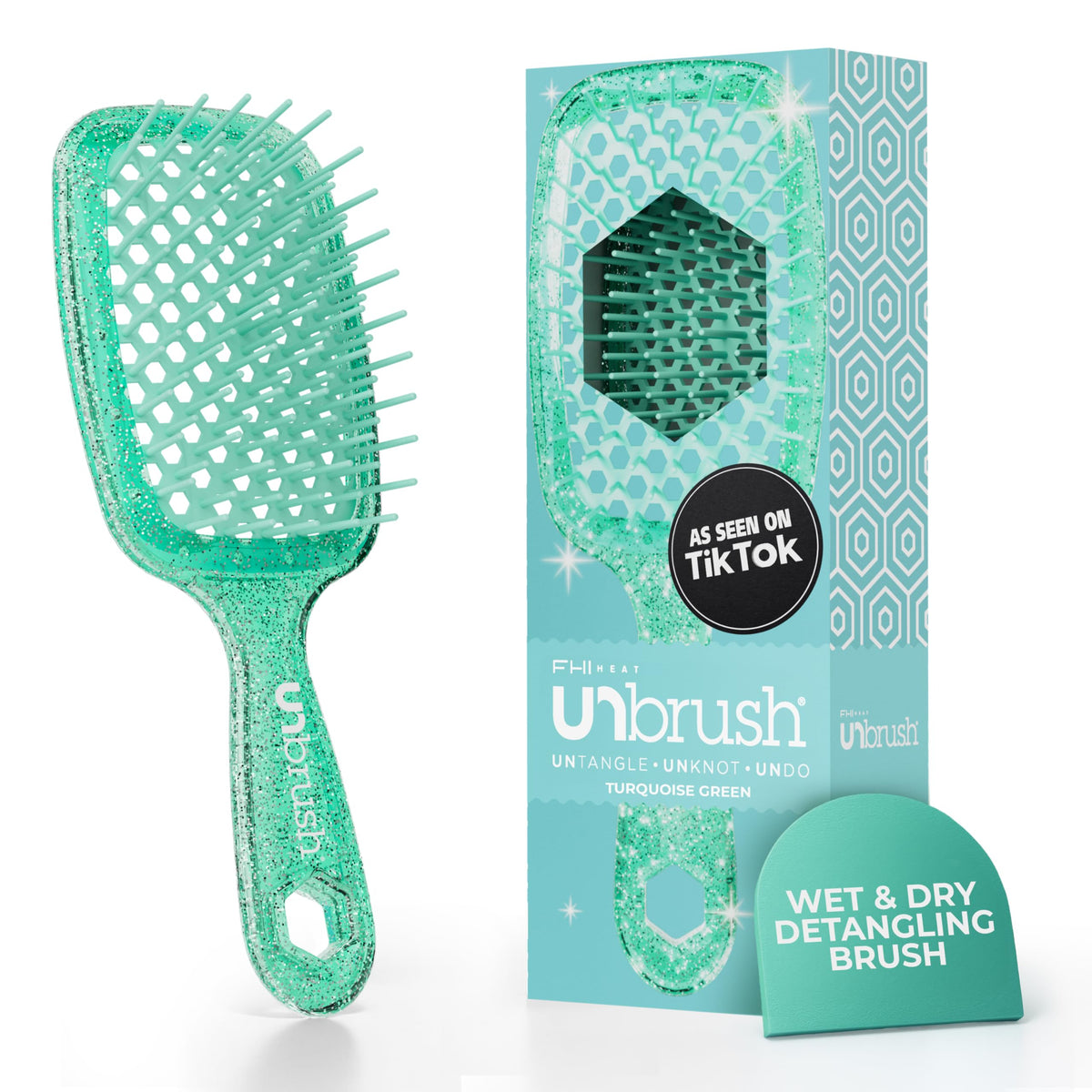 FHI Heat UNbrush Detangling Brush front view in turquoise green
