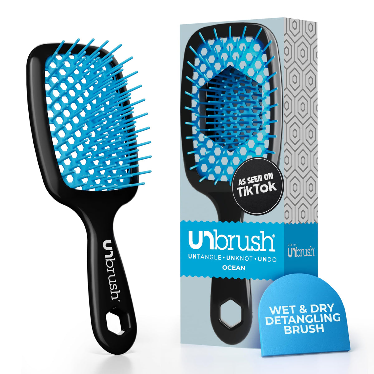 FHI Heat UNbrush Detangling Brush in Ocean colour front view
