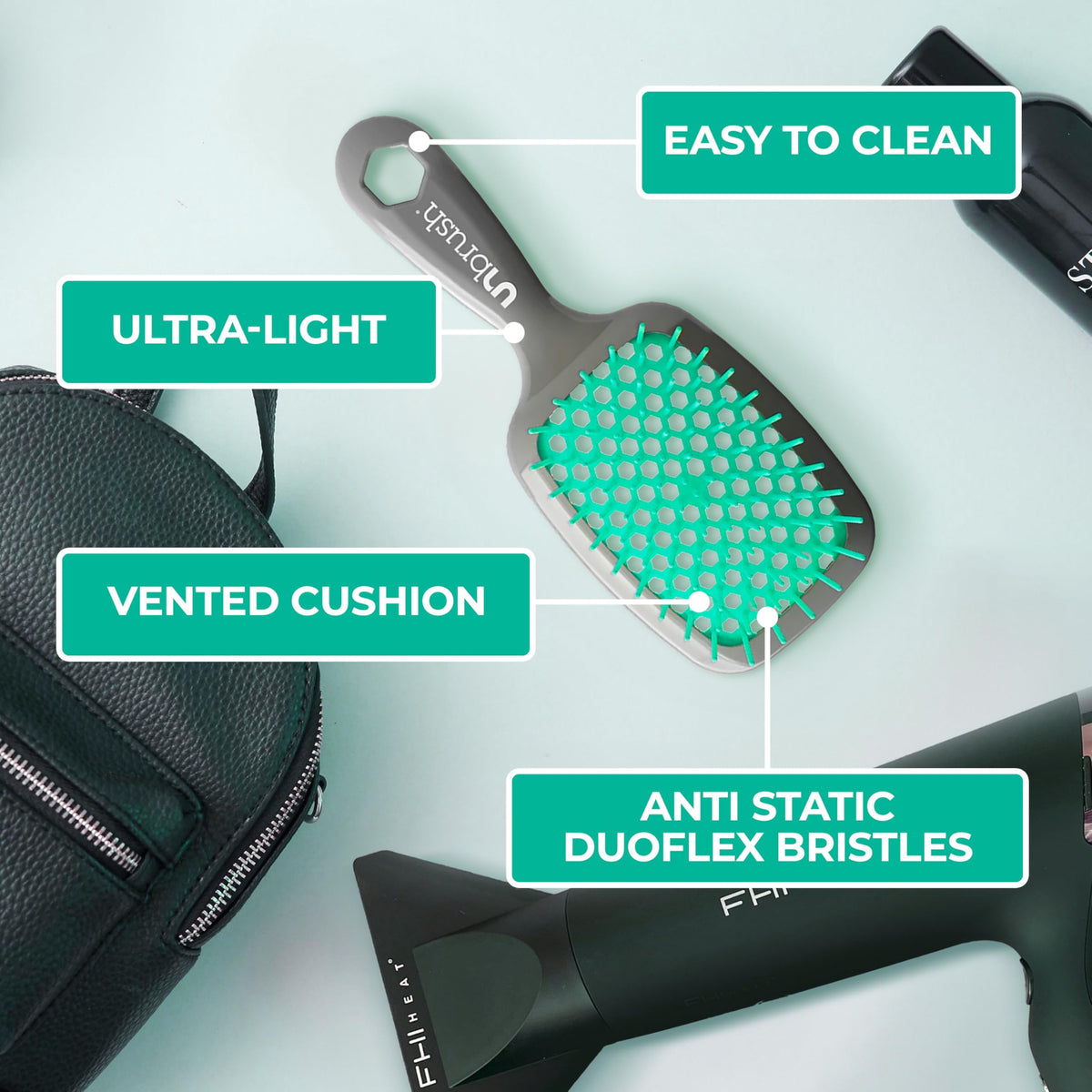 FHI Heat UNbrush Detangling Brush in use on dry hair