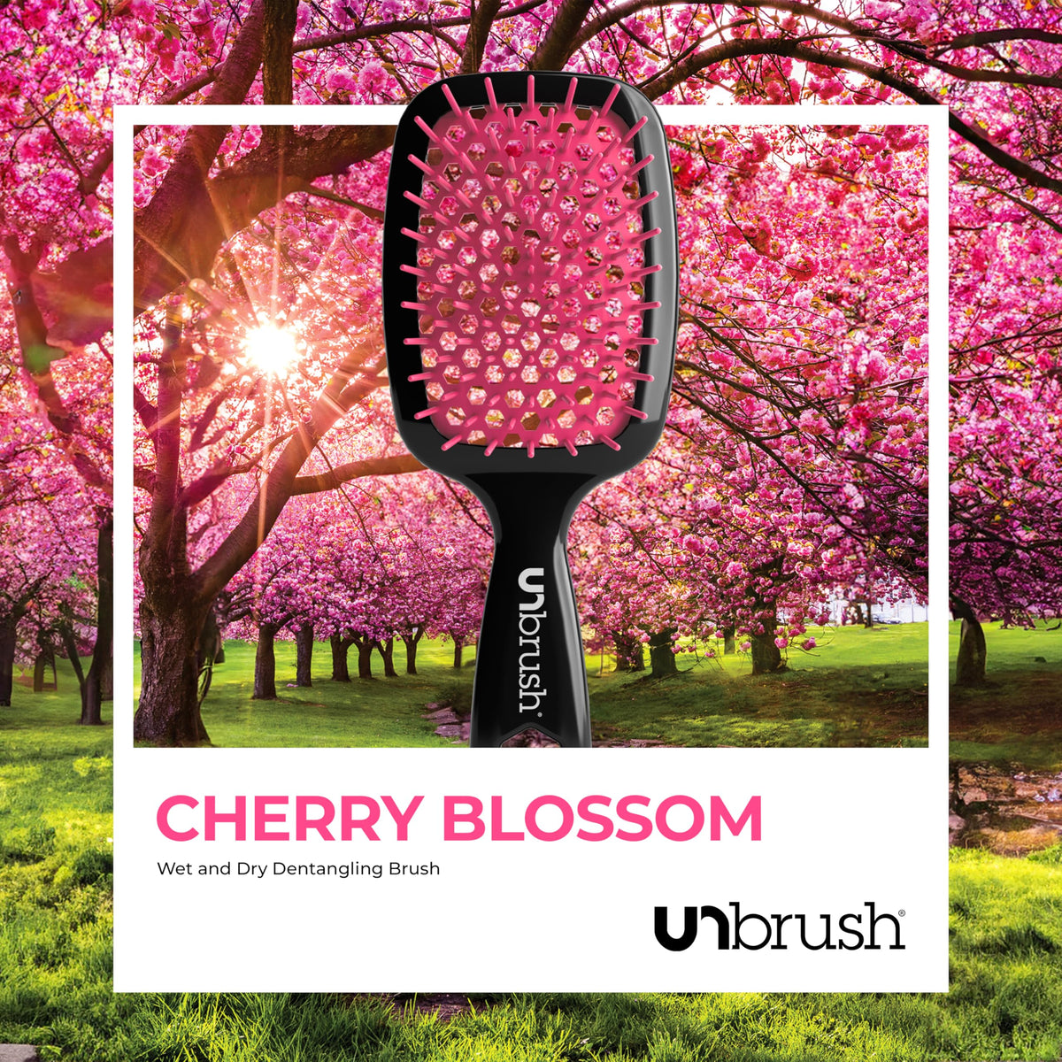 FHI Heat UNbrush Detangling Brush on a bathroom counter with hair products