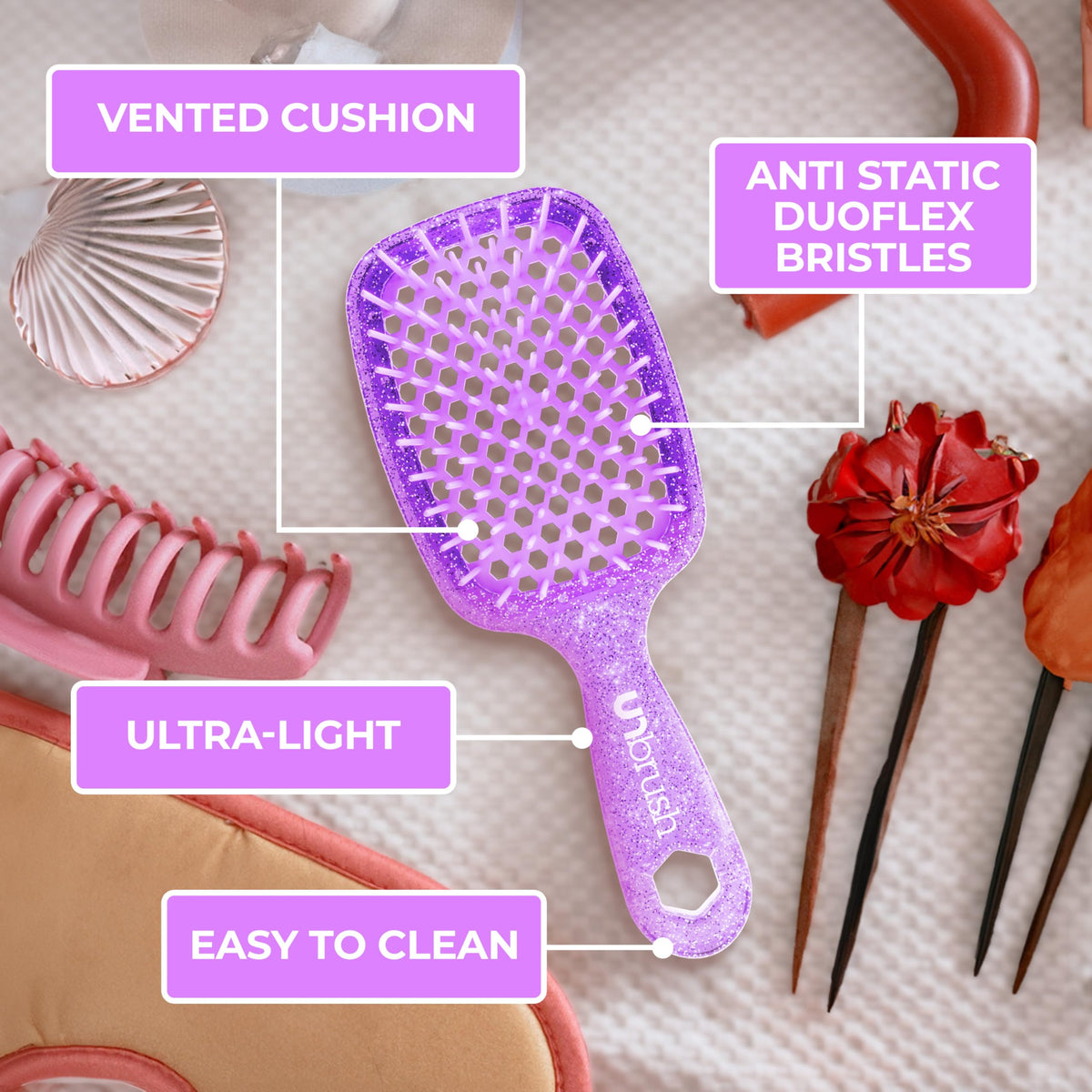 FHI Heat UNbrush Detangling Brush with hair strands