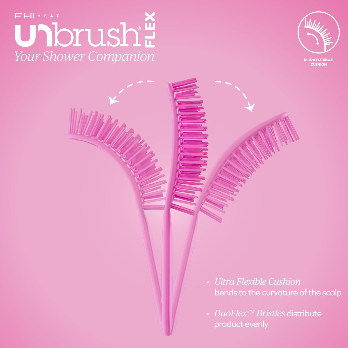 FHI Heat UNbrush Flex Detangling Brush side view showcasing the cushion base