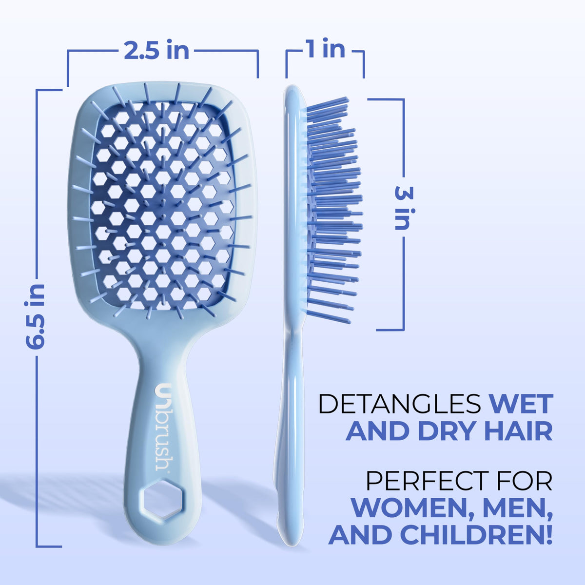 FHI Heat UNbrush Mini Detangling Brush on a bathroom counter
