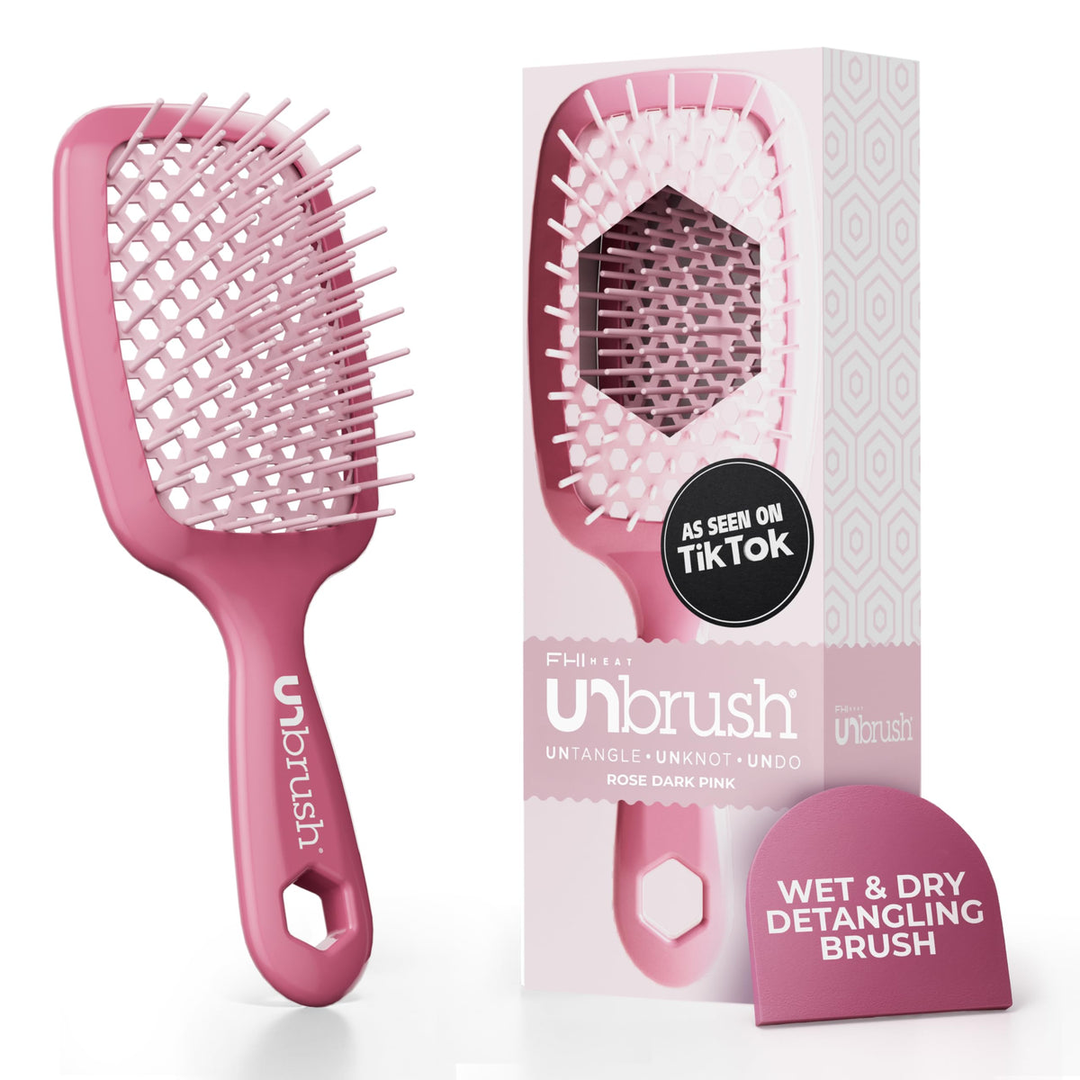 FHI Heat UNbrush Vented Detangling Brush in rose dark pink front view