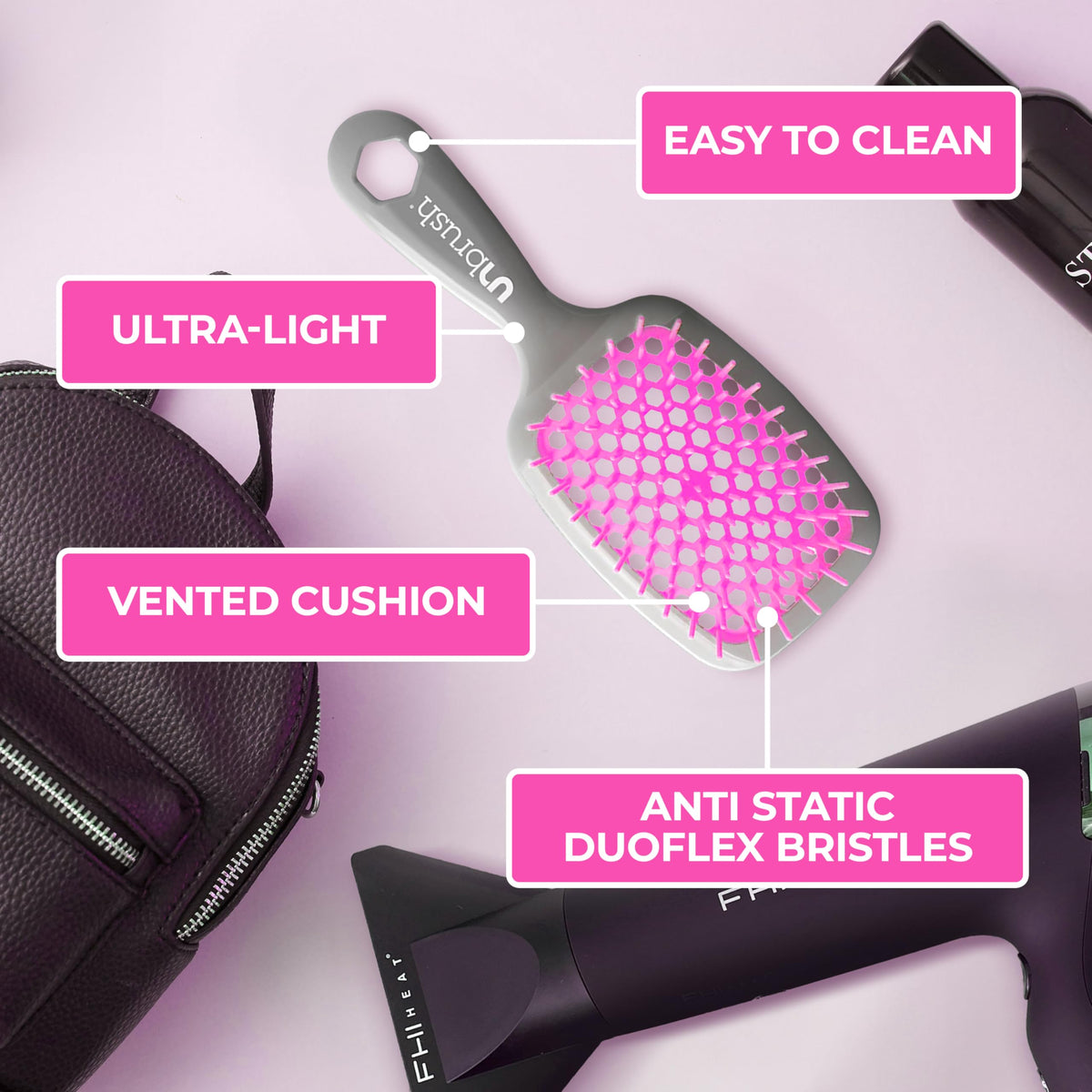 FHI Heat Unbrush Wet & Dry Detangling Hair Brush close-up of bristles