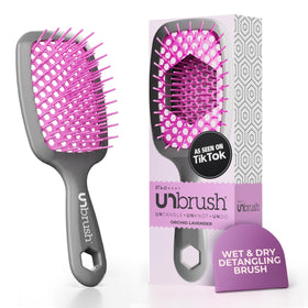 FHI Heat Unbrush Wet & Dry Detangling Hair Brush front view in lavender and grey