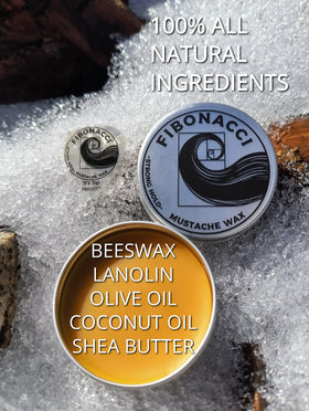 Fibonacci Mustache Wax close-up of tin