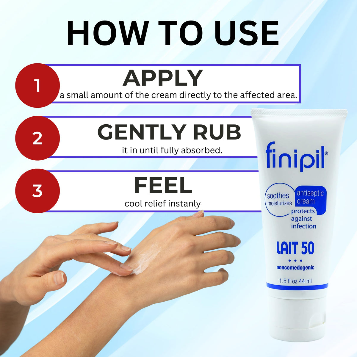 finipil Antiseptic Cream application on skin