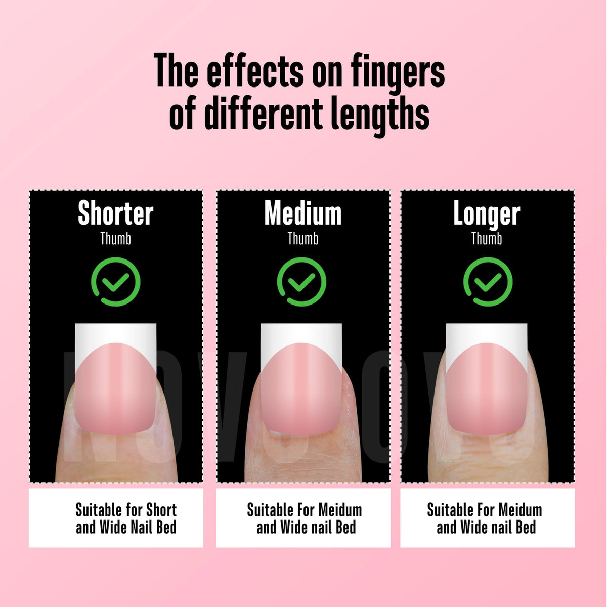Finished manicure using NOVO OVO Short Sharp Square French Tip Nail Tips