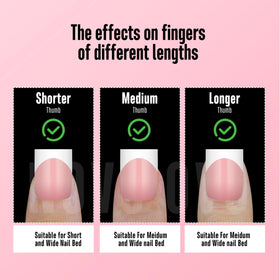 Finished manicure using NOVO OVO Short Sharp Square French Tip Nail Tips