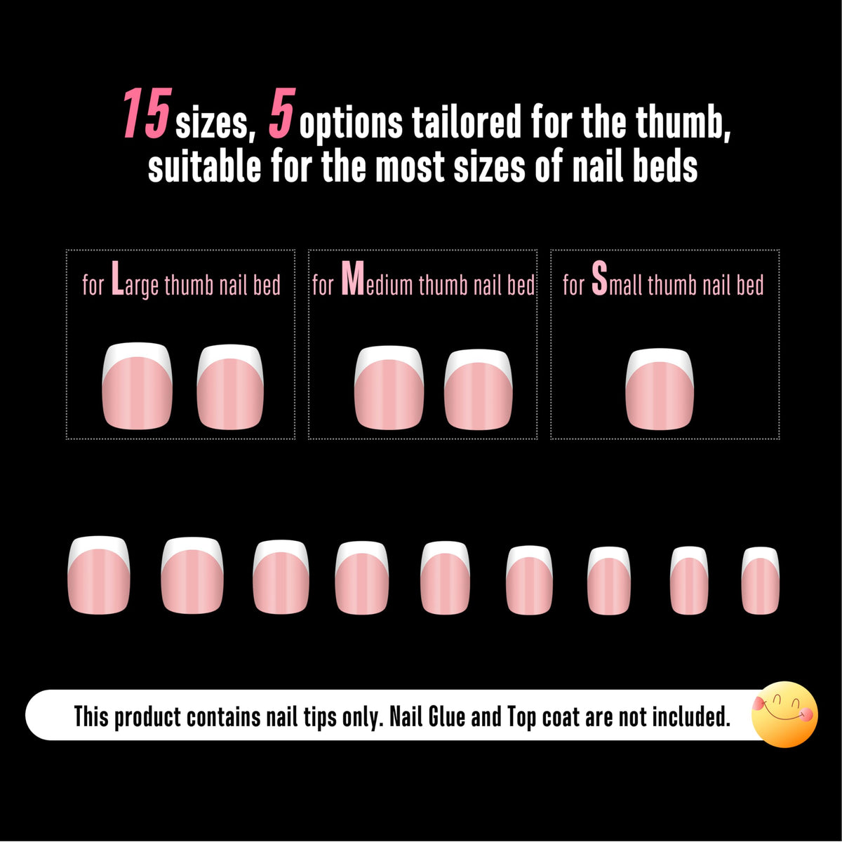 Finished manicure with NOVO OVO Baby Pink Short Square Round French Tip Nail Tips