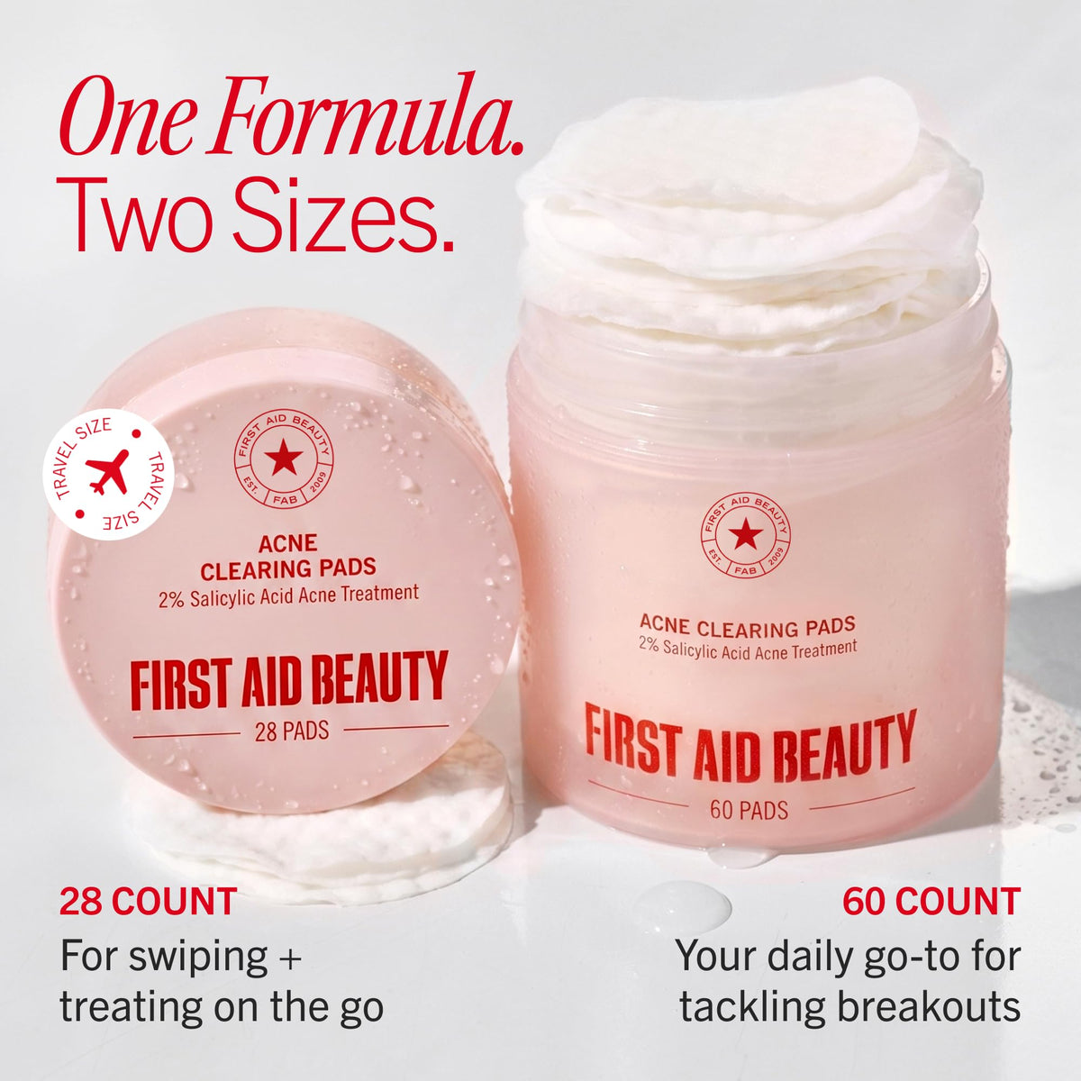 First Aid Beauty Acne Pads alongside other skincare products