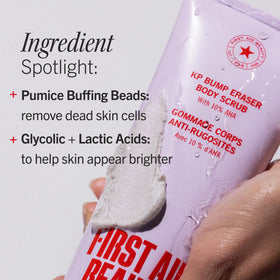 First Aid Beauty KP Bump Eraser Body Scrub on bathroom counter