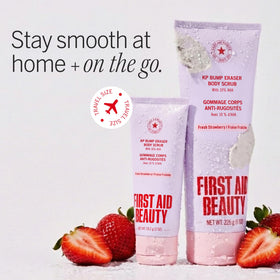 First Aid Beauty KP Bump Eraser Scrub 10% AHA in bathroom setting