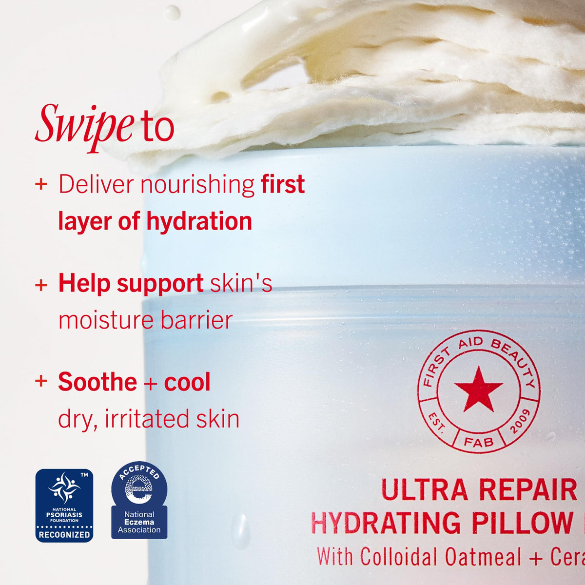 First Aid Beauty Ultra Repair Hydrating Pillow Pads open container with pads