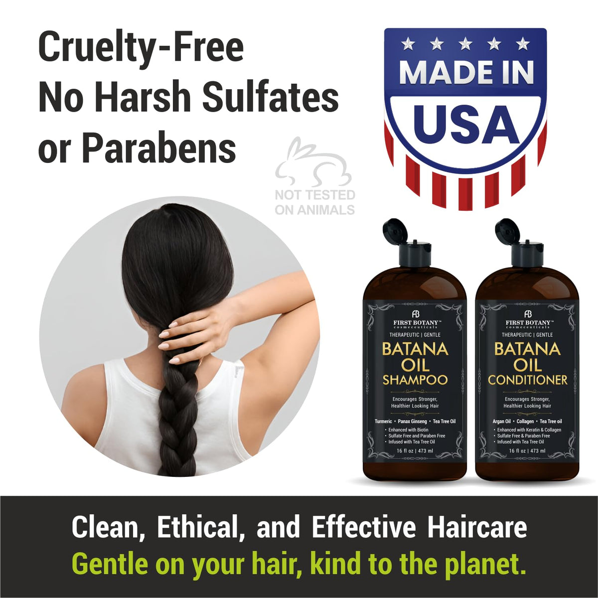 First Botany Batana Oil Shampoo and Conditioner packaging details