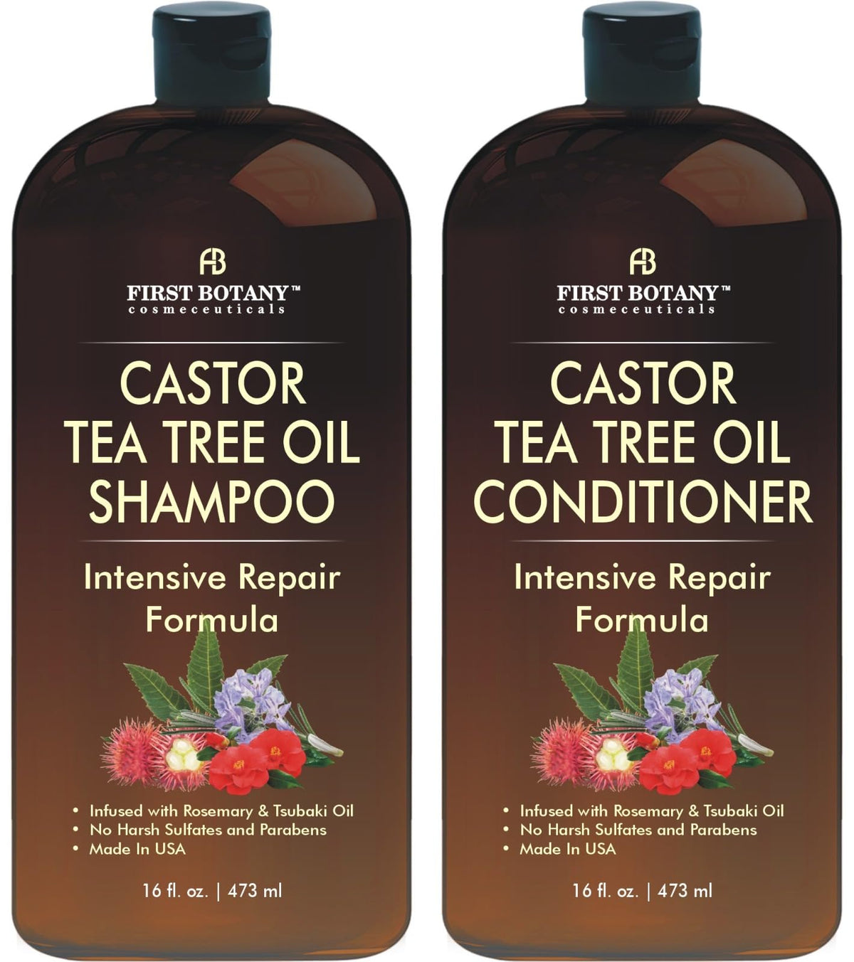 First Botany Castor Tea Tree Shampoo Conditioner Set 16 oz front view