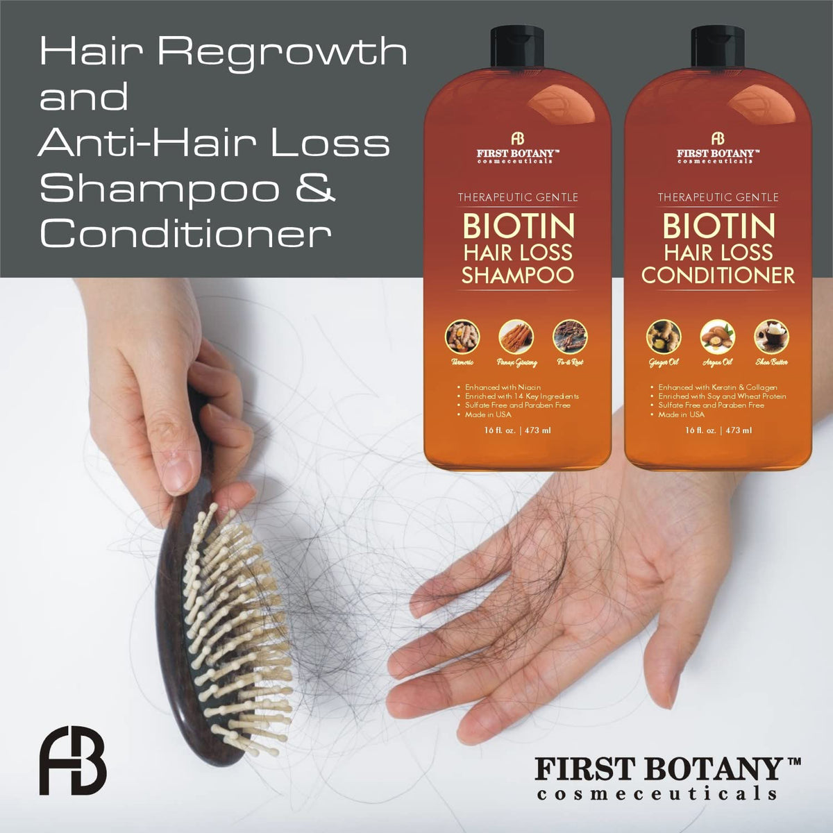 First Botany Hair Growth Shampoo and Conditioner set side view