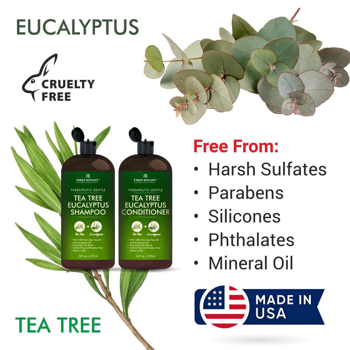 First Botany Tea Tree & Eucalyptus Shampoo and Conditioner set packaging
