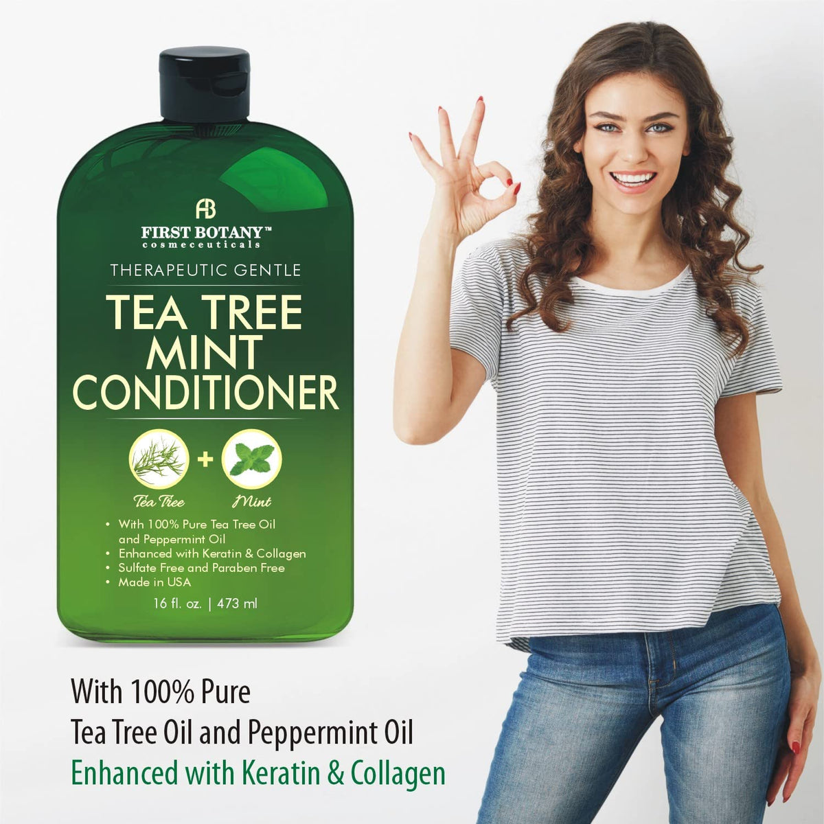 First Botany Tea Tree Mint Shampoo and Conditioner set with fresh mint leaves