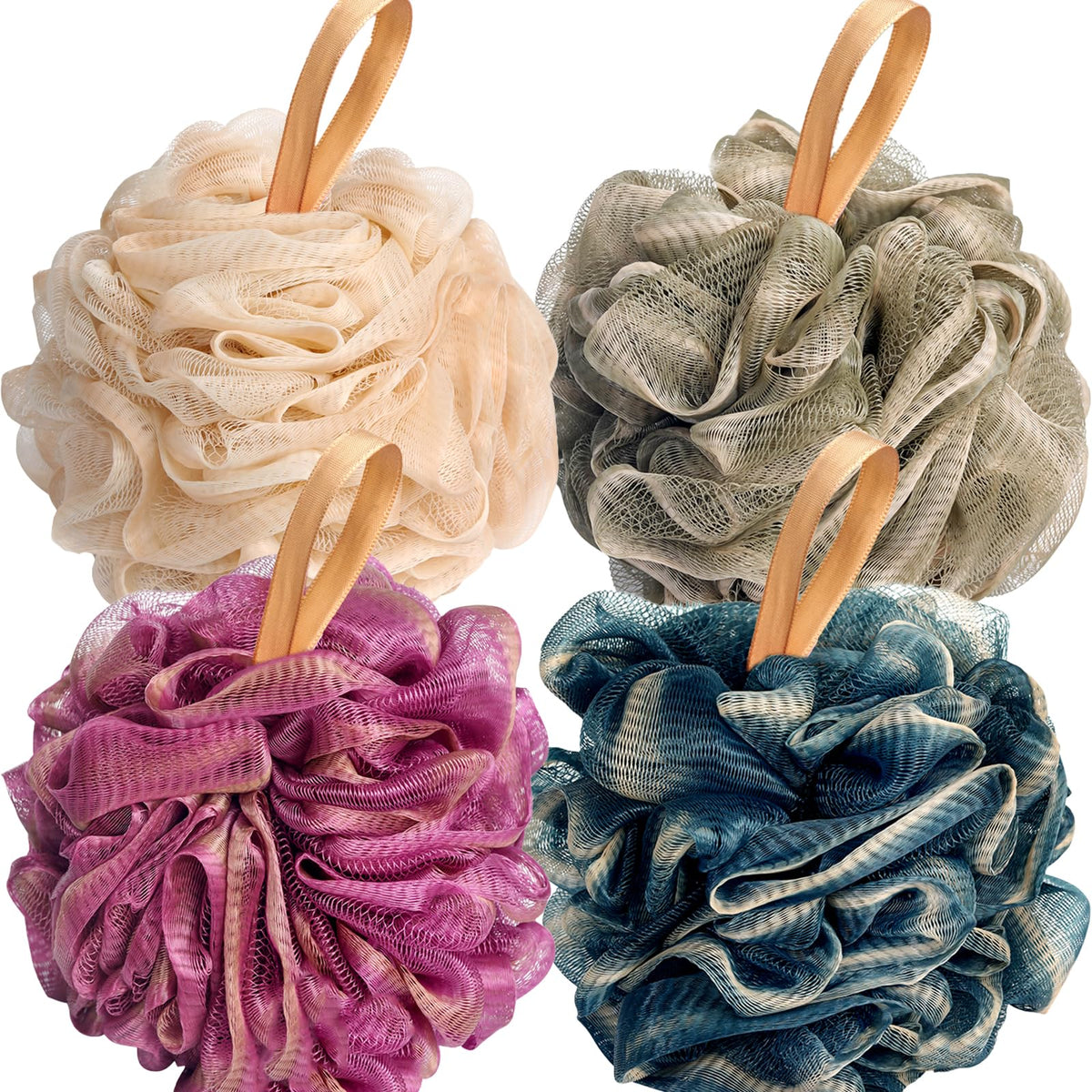 Fishent Loofahs Bath Sponge 4 Pack in assorted colours