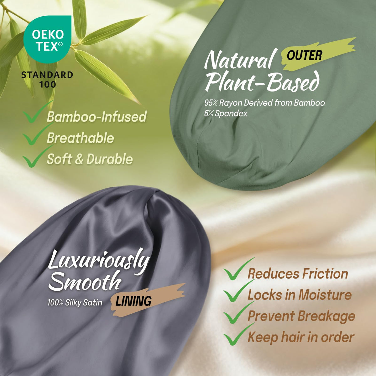 Fittia Large Satin Bonnet showing adjustable elastic band