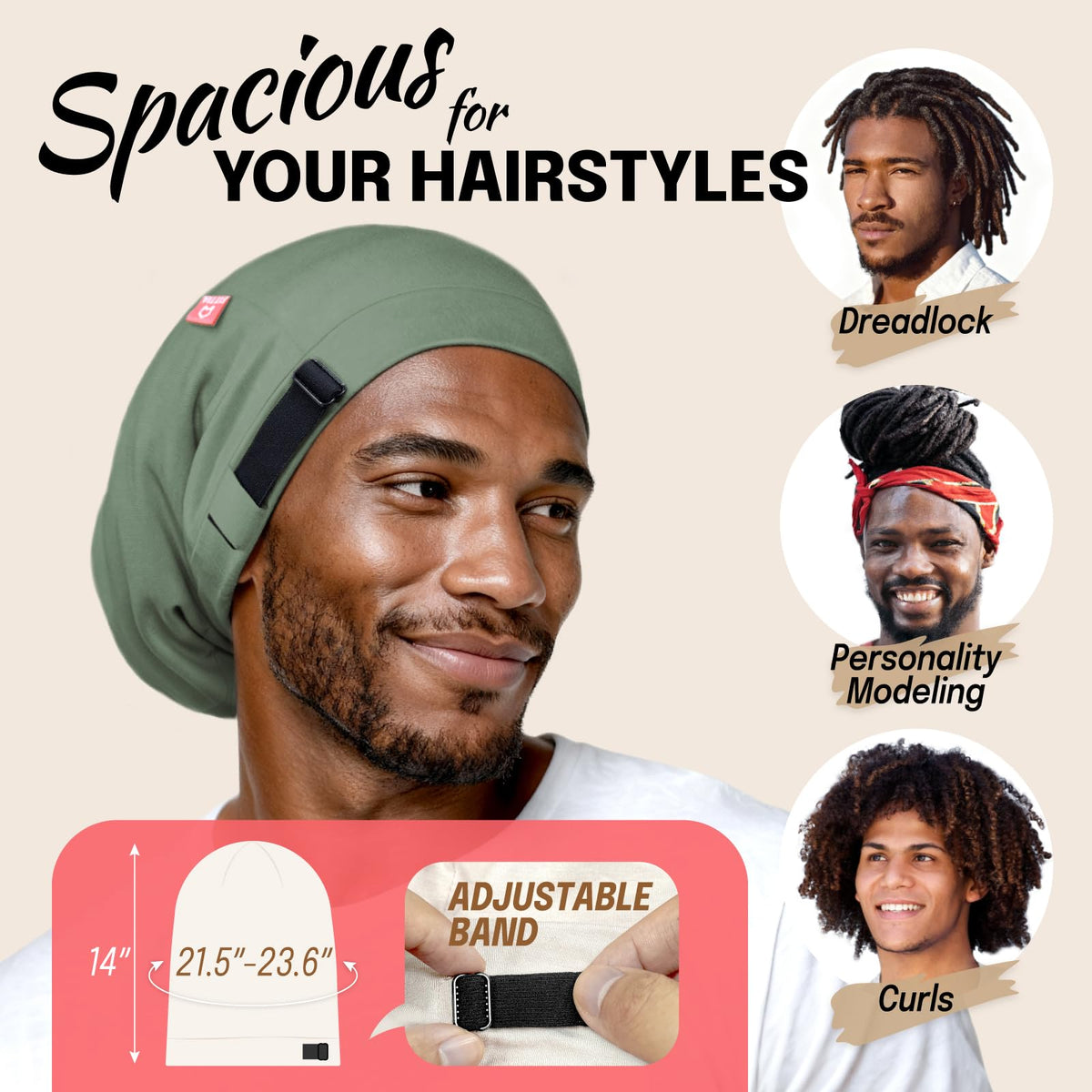 Fittia Large Satin Bonnet worn by a man with dreadlocks