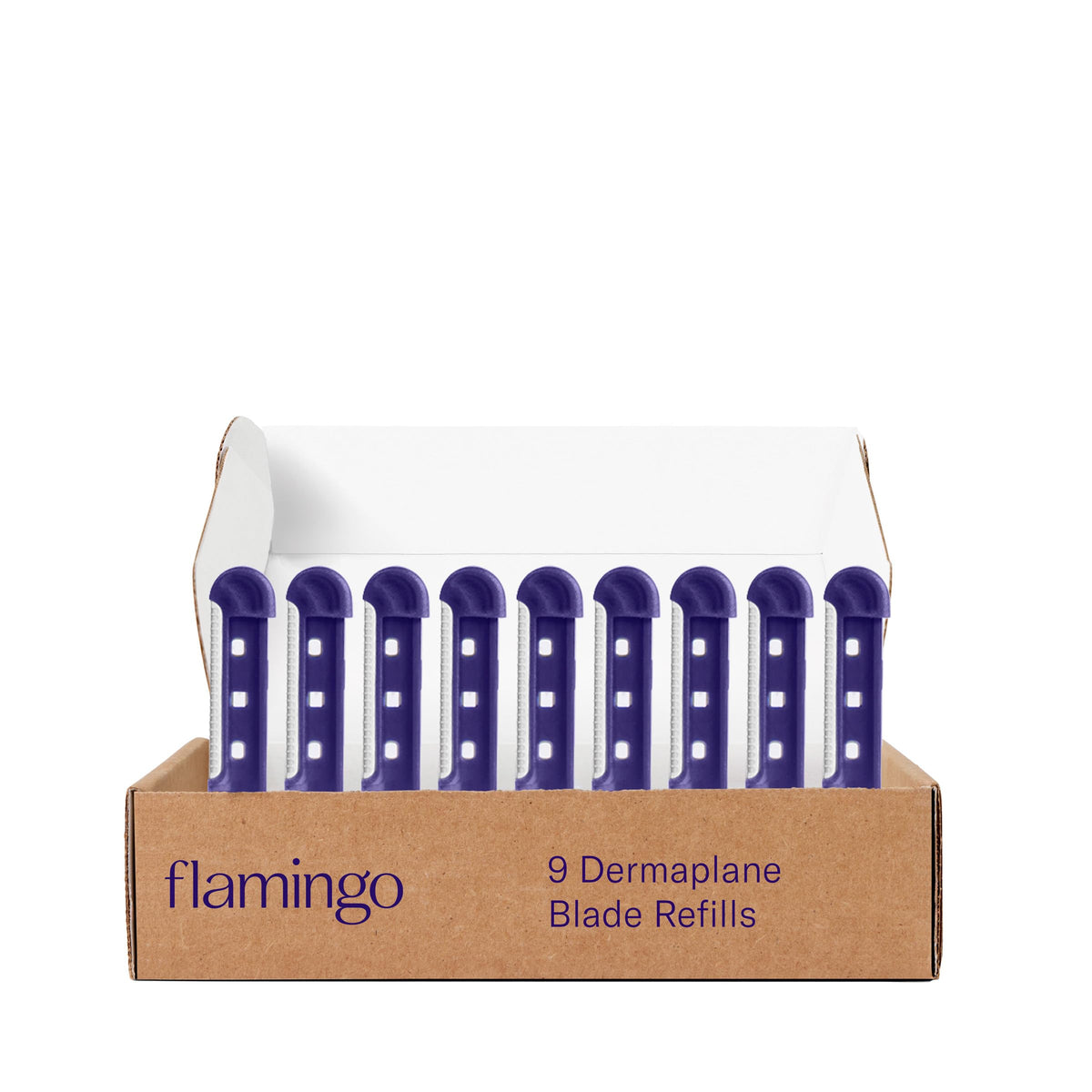 Flamingo Dermaplane Blades Refills pack front view with 9 blades