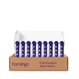 Flamingo Dermaplane Blades Refills pack front view with 9 blades
