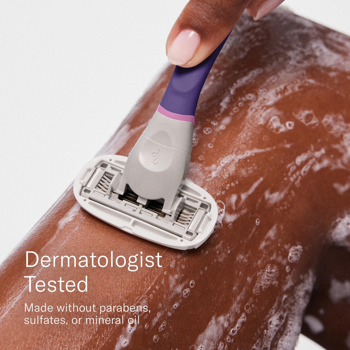 Flamingo razor handle front view with ergonomic design