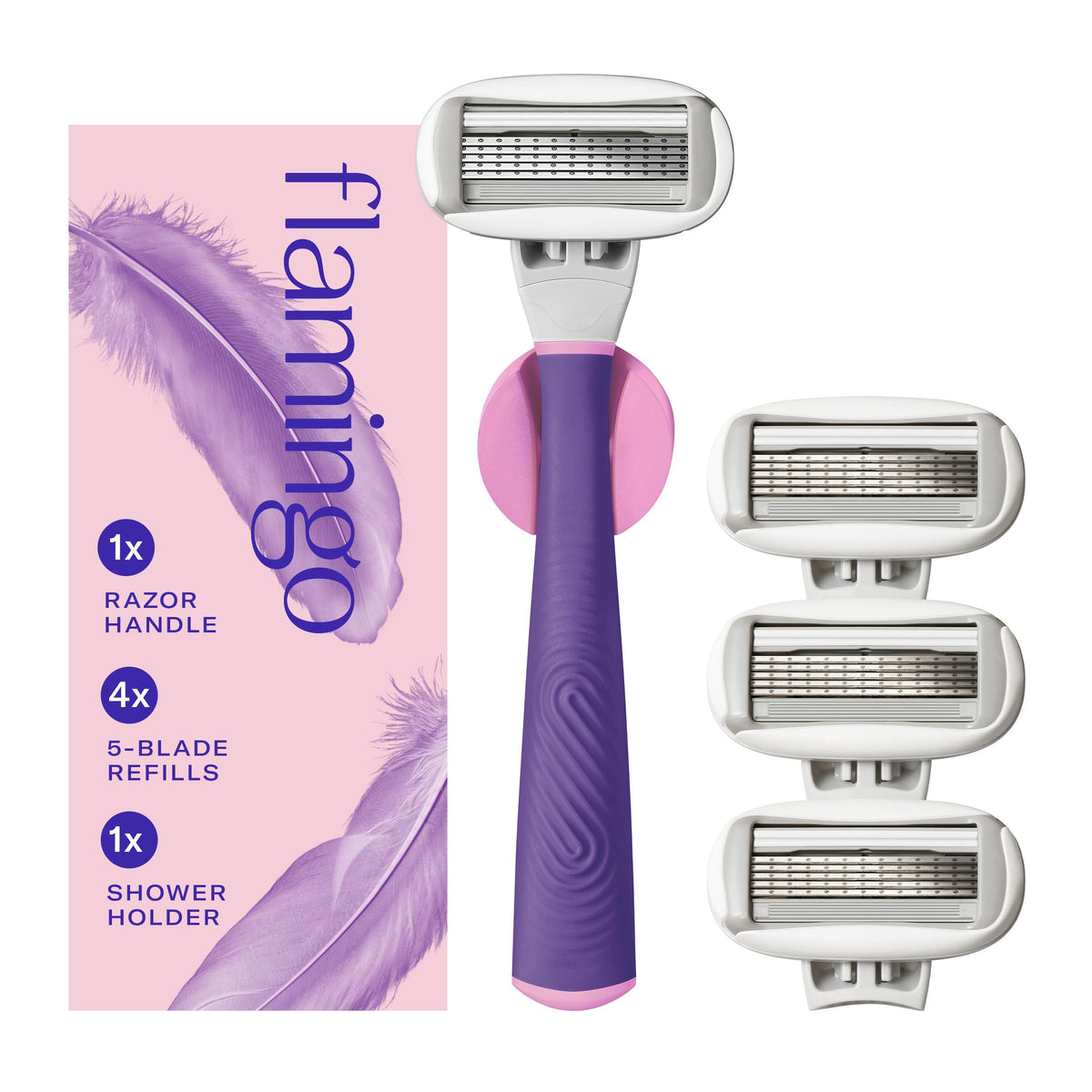 Flamingo Shaving Razor Set for Women with handle and blade refills