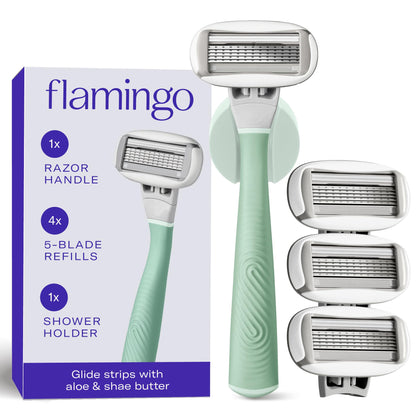 Flamingo Shaving Razor Set for Women with handle and refills