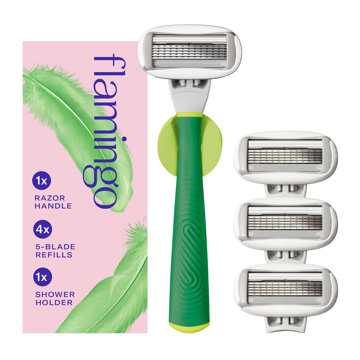 Flamingo Shaving Razor Set with handle and blade refills