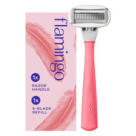 Flamingo women's shaving kit including razor handle and blade refill