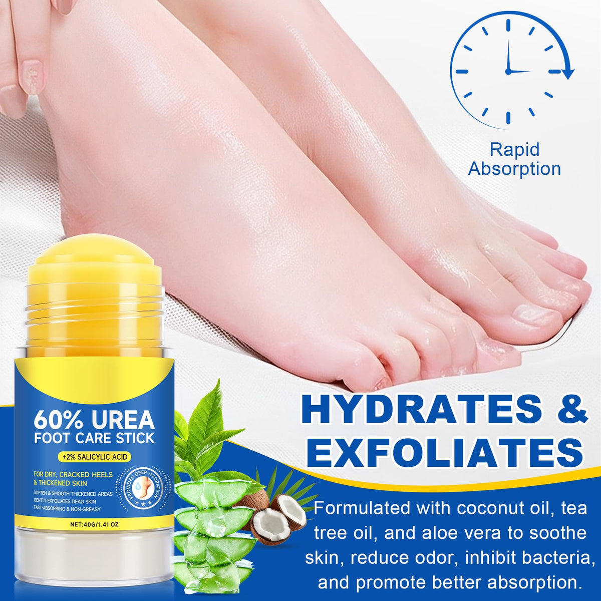 flasture Urea Cream Stick showing application on cracked heel