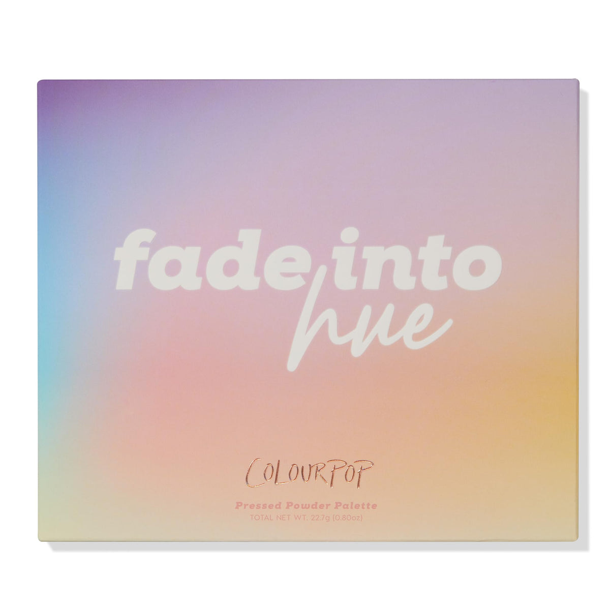 Flat lay of ColourPop Fade Into Hue Eyeshadow Palette with makeup accessories