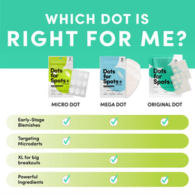 Flat lay of Dots for Spots Pimple Patches with skincare products