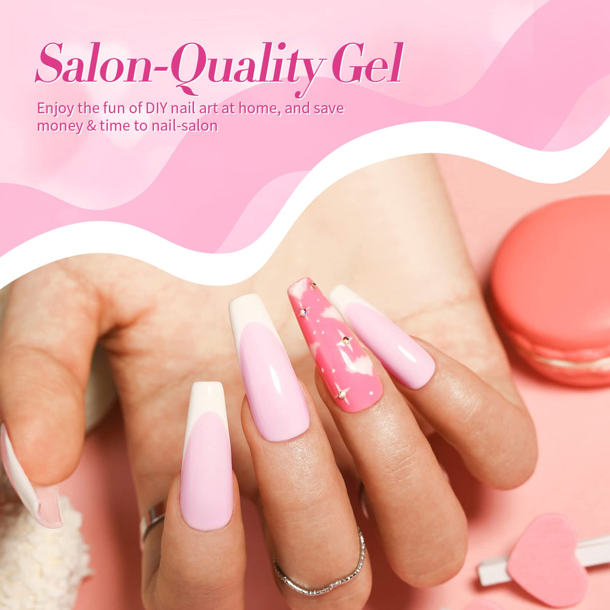 Flat lay of nail art tools with Born Pretty pastel gel polish set