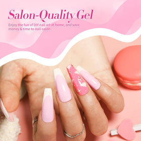 Flat lay of nail art tools with Born Pretty pastel gel polish set