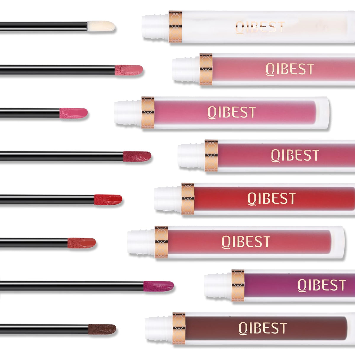 Flat lay of QiBest lipstick set with accessories