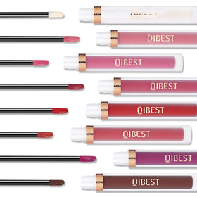 Flat lay of QiBest lipstick set with accessories