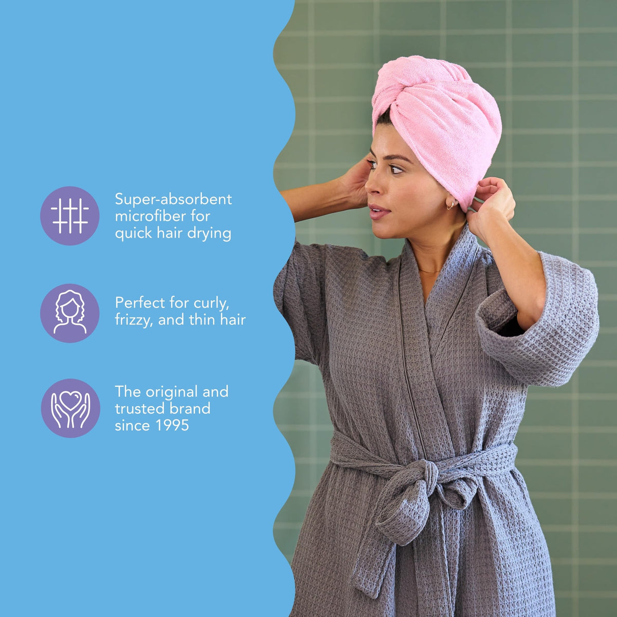 Flat lay of Turbie Twist Microfiber Hair Towel 2-Pack