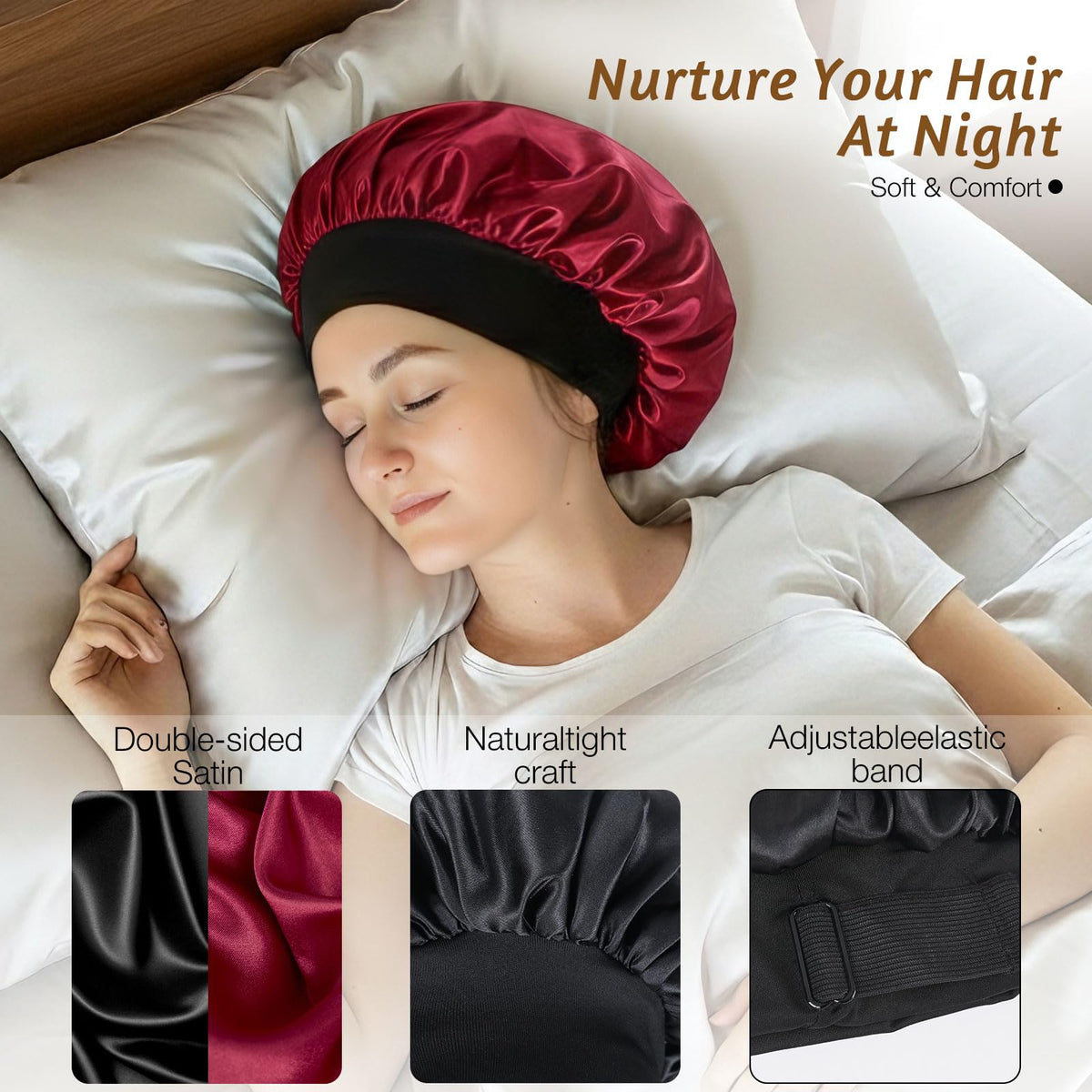 Flat lay of XRACEPHOL satin bonnets in two colours