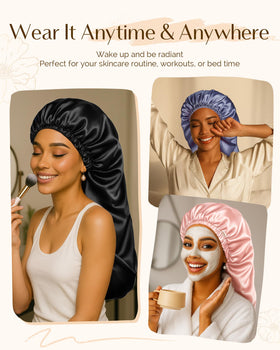 Flat lay of YANIBEST Satin Bonnet with various colours