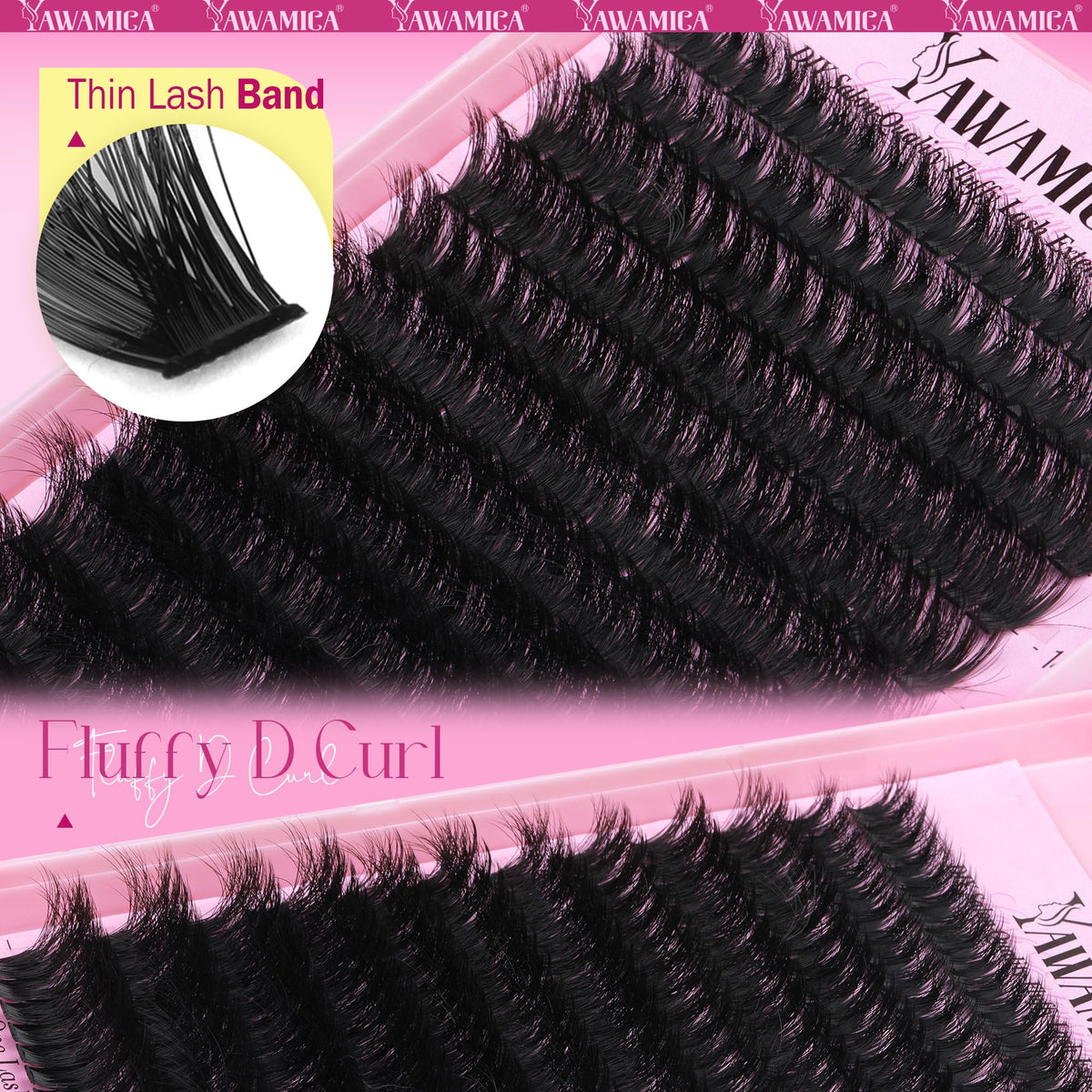 Flat lay of Yawamica Fluffier Lash Clusters Kit components