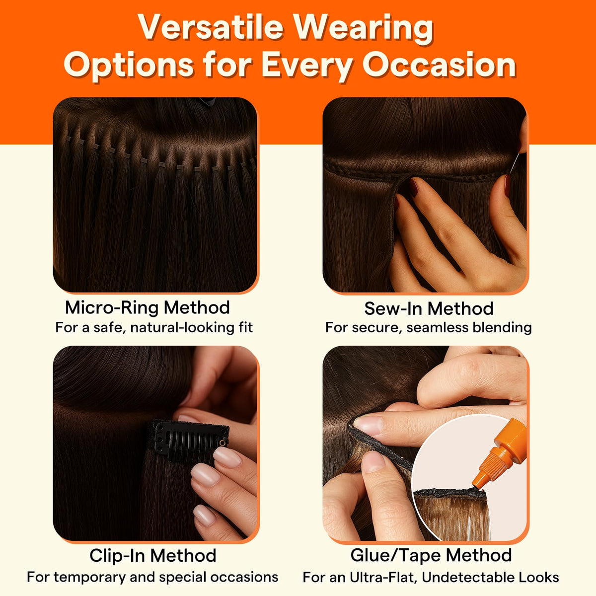 Flat weft design of Full Shine Hair Extensions showing fit